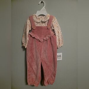 Haute Hippie Kids Dusty Rose Corduroy Ruffle Overalls